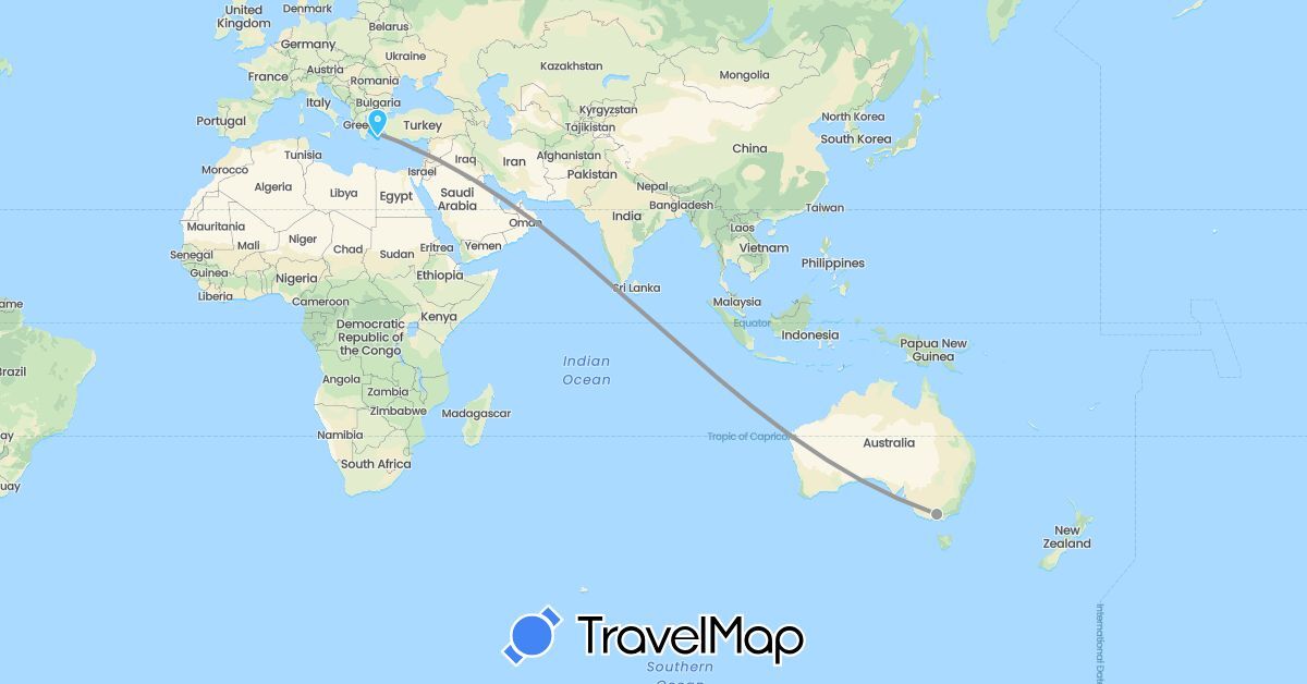 TravelMap itinerary: driving, plane, boat in Australia, Greece (Europe, Oceania)